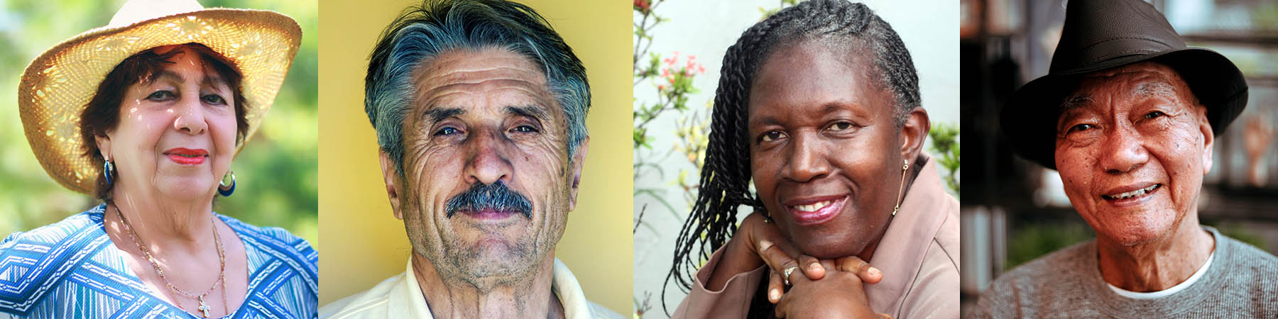 Photo collage of older adults, including a hispanic woman, hispanic man, african american woman and asian man. 